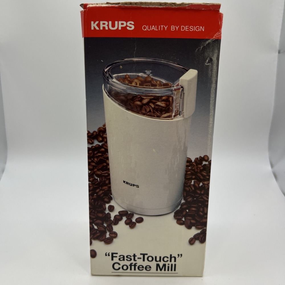 Vintage Krups Fast Touch Coffee Bean Mill Grinder Type 203 White 160W w/Box